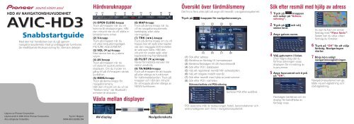 Pioneer AVIC-HD3BT - Quickstart manual - su&eacute;dois