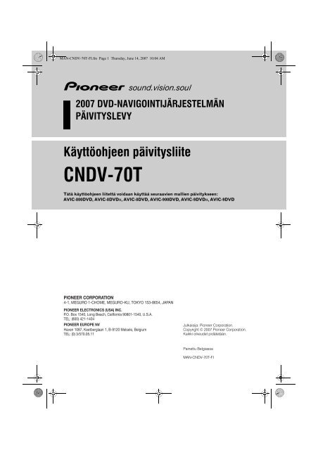 Pioneer CNDV-70T - User manual - finnois