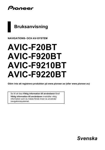 Pioneer AVIC-F920BT - User manual - su&eacute;dois