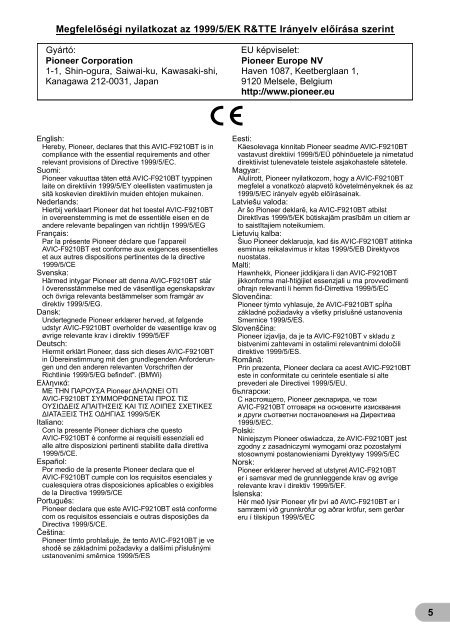 Pioneer AVIC-F920BT - Addendum - hongrois