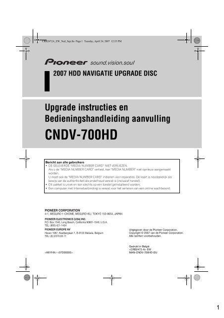 Pioneer CNDV-700HD - User manual - n&eacute;erlandais