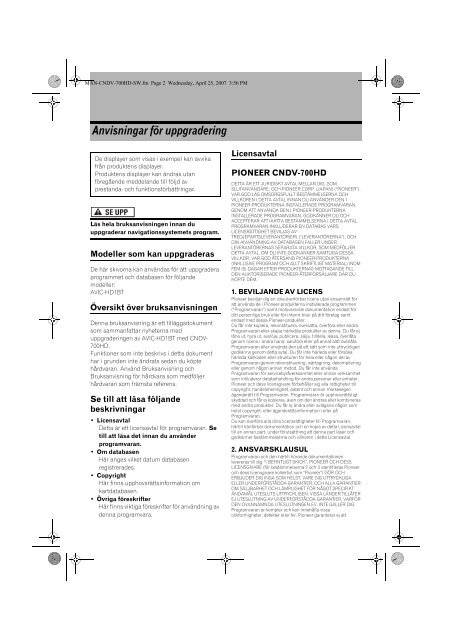 Pioneer CNDV-700HD - User manual - su&eacute;dois