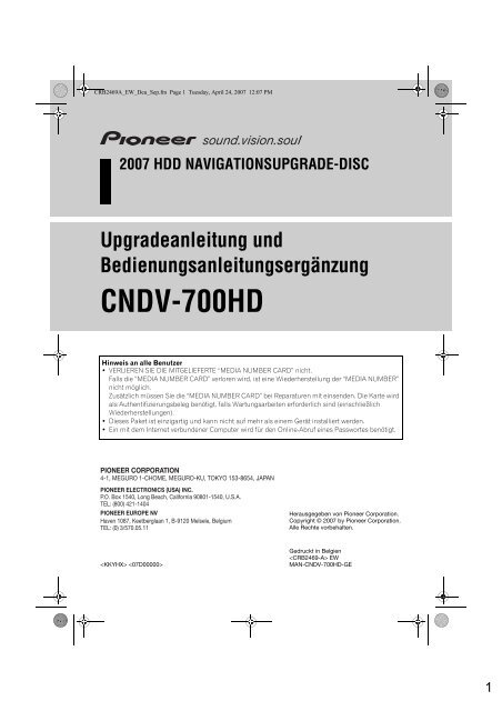Pioneer CNDV-700HD - User manual - allemand