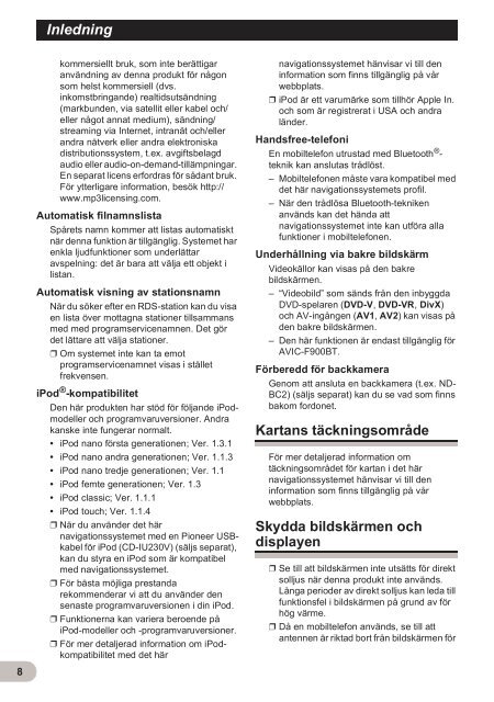 Pioneer AVIC-F900BT - User manual - su&eacute;dois