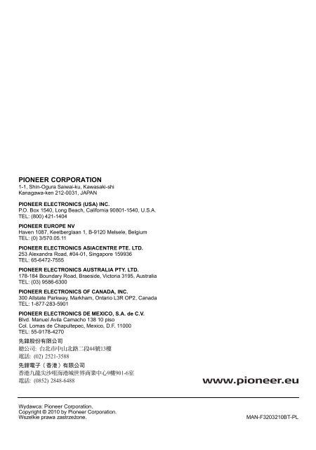 Pioneer AVIC-F3210BT - User manual - polonais