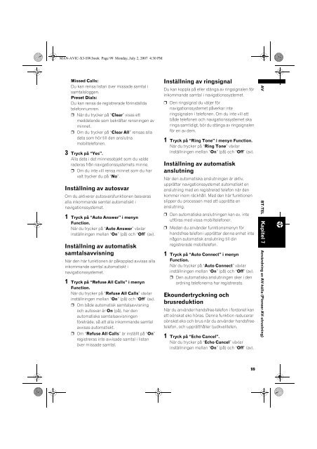 Pioneer AVIC-X3 - User manual - su&eacute;dois