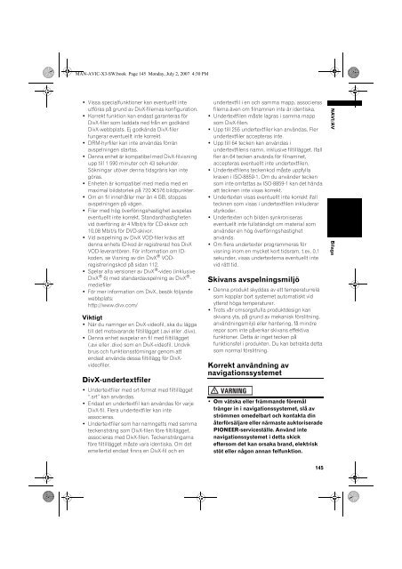 Pioneer AVIC-X3 - User manual - su&eacute;dois