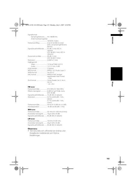 Pioneer AVIC-X3 - User manual - su&eacute;dois