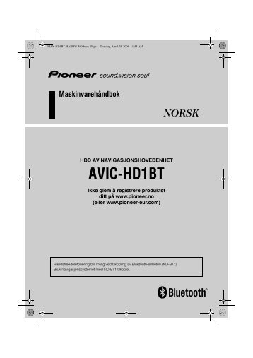 Pioneer AVIC-HD1BT - Hardware manual - norvÃ©gien