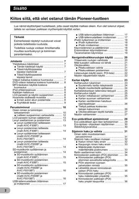 Pioneer AVIC-F930BT - User manual - finnois