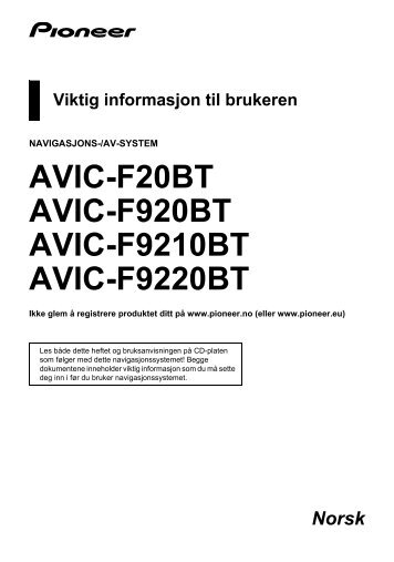 Pioneer AVIC-F20BT - Addendum - norvÃ©gien