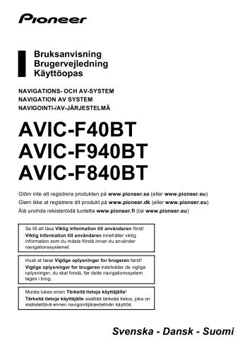 Pioneer AVIC-F40BT - User manual - danois, finnois, suÃ©dois