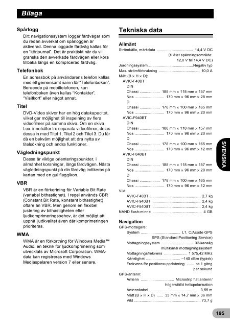 Pioneer AVIC-F940BT - User manual - danois, finnois, su&eacute;dois