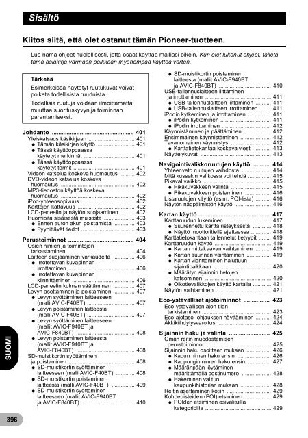 Pioneer AVIC-F940BT - User manual - danois, finnois, su&eacute;dois