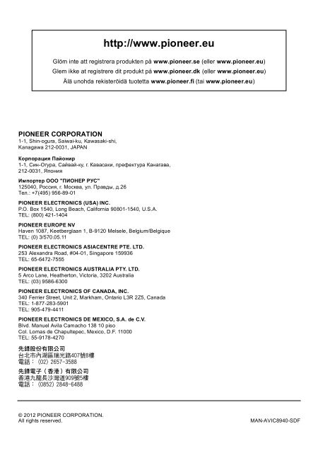 Pioneer AVIC-F940BT - User manual - danois, finnois, su&eacute;dois