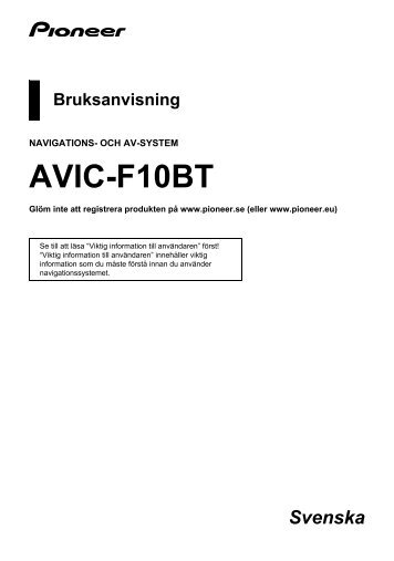 Pioneer AVIC-F10BT - User manual - suÃ©dois