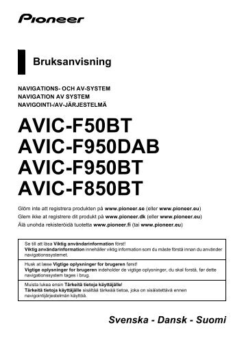 Pioneer AVIC-F850BT - User manual - danois, finnois, suÃ©dois