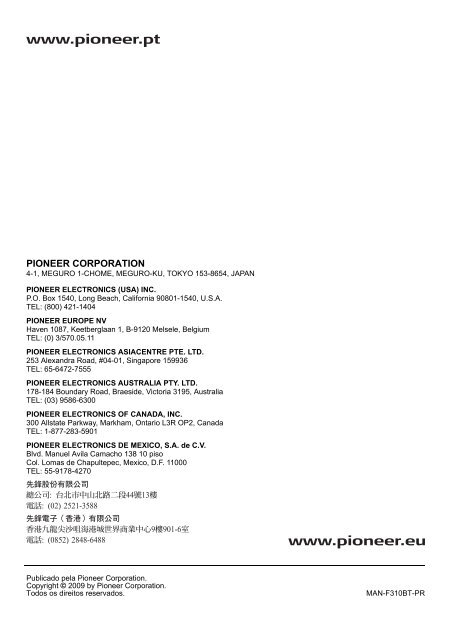 Pioneer AVIC-F310BT - User manual - portugais