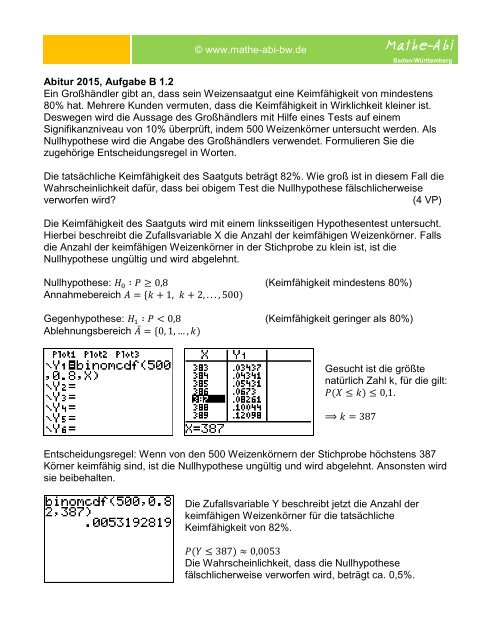 Abitur 2015; Aufgabe B 1.2