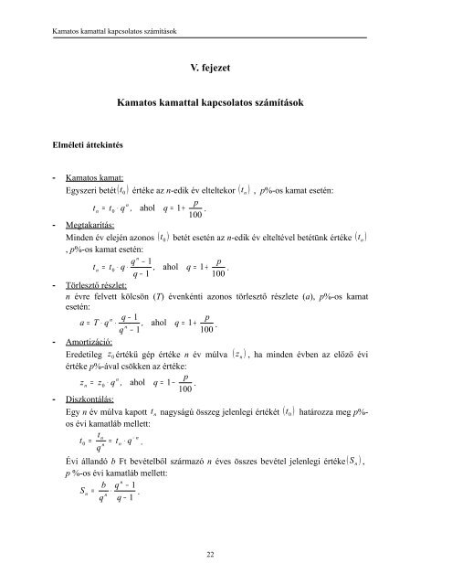 V. fejezet Kamatos kamattal kapcsolatos számítások - MIAU