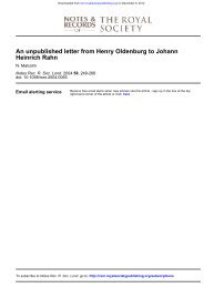 an unpublished letter from henry oldenburg to johann heinrich rahn