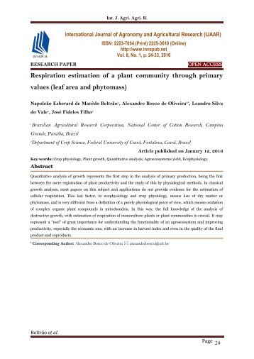 Respiration estimation of a plant community through primary values (leaf area and phytomass) IJAAR An open Access Research Journals Articles