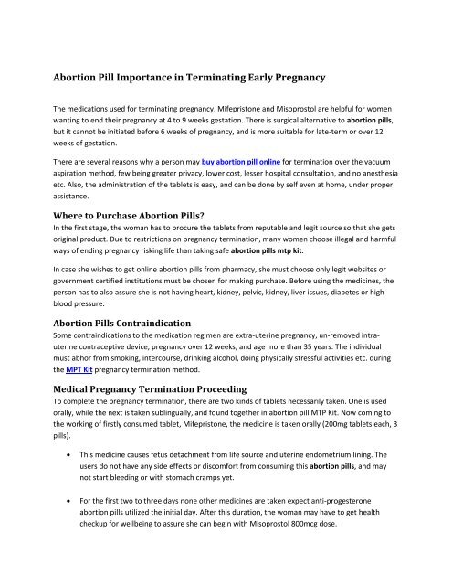 Abortion Pill Importance In Terminating Early Pregnancy