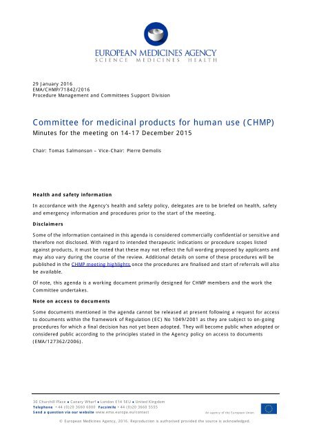 Committee for medicinal products for human use (CHMP)