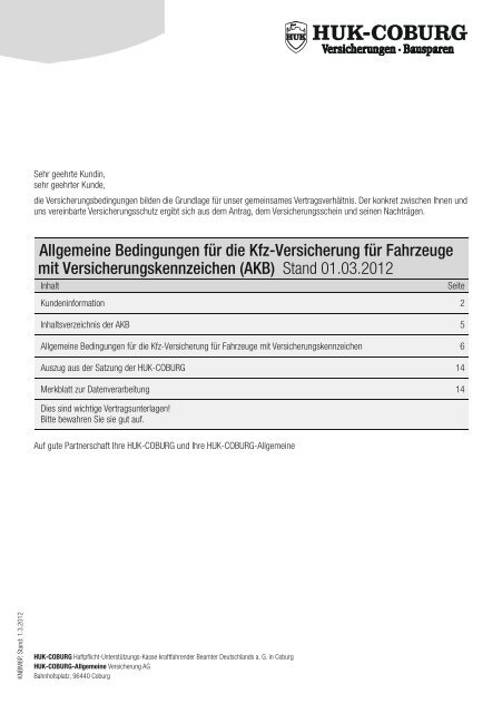 Allgemeine Bedingungen für die Kfz-Versicherung für ... - HUK-Coburg