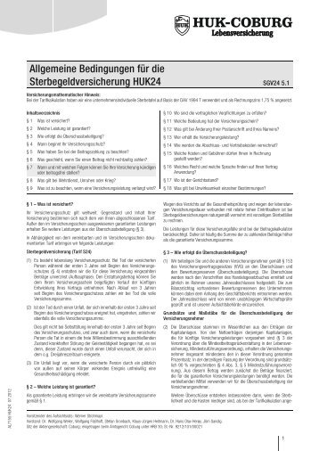 Allgemeine Bedingungen für die Sterbegeldversicherung HUK24