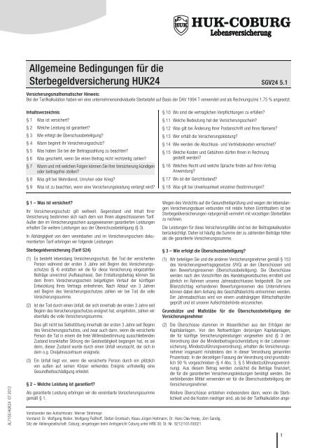 Allgemeine Bedingungen für die Sterbegeldversicherung HUK24