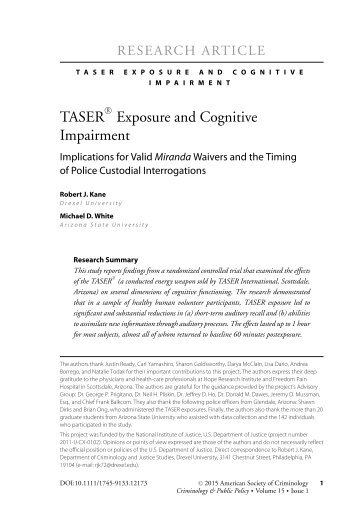 TASER Exposure and Cognitive Impairment