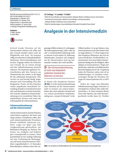 Analgesie in der Intensivmedizin 2016