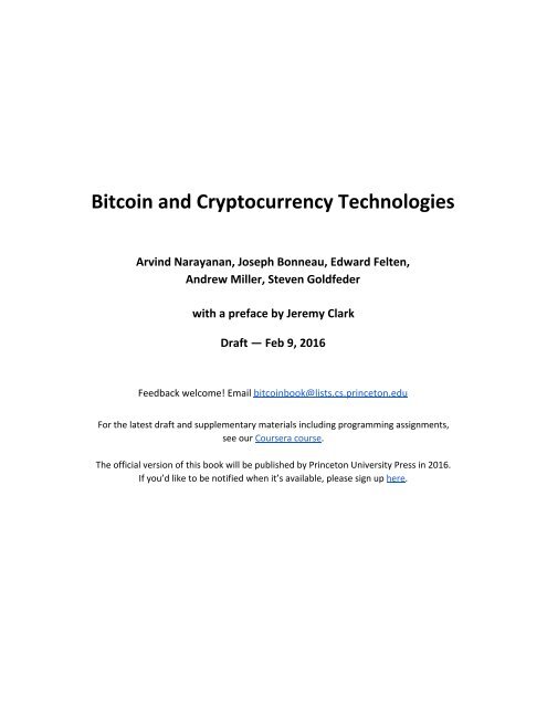 Bitcoin And Cryptocurrency Technologies Bitcoin And Cryptocurrency Technologies