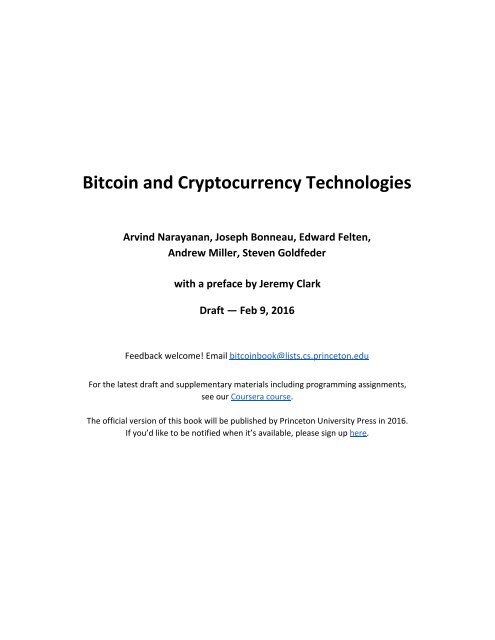 Bitcoin and Cryptocurrency Technologies