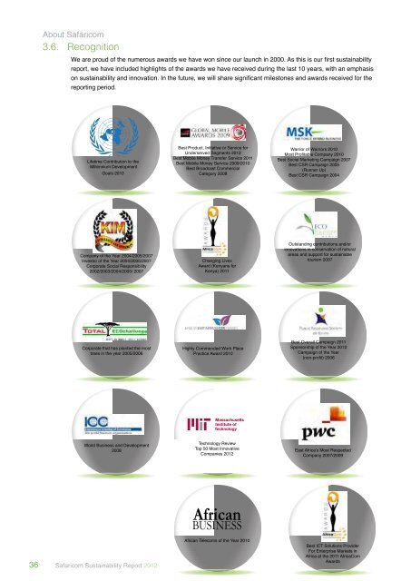 Sustainability Performance: At a glance (31 March 2012) - Safaricom