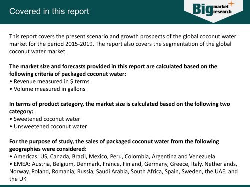 Coconut Water Global Market - Research Report 2015-2019