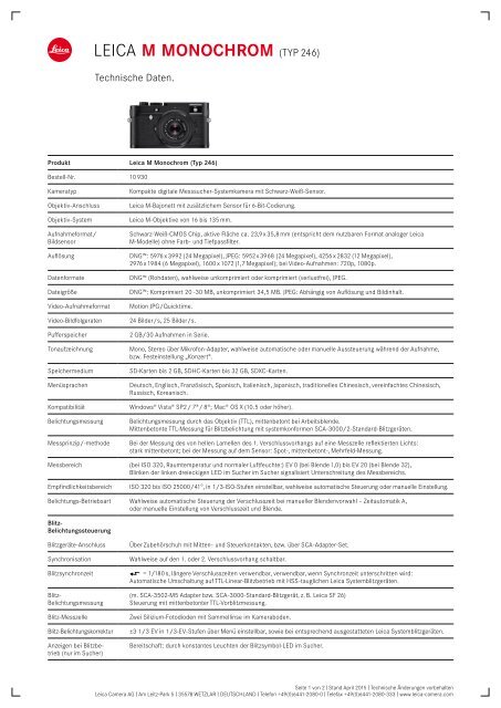 Datenblatt: Leica M Monochrome Typ 246