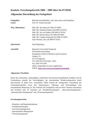 Koubek: Forschungsbericht 2006 – 2009 (hier bis 07/2010) - Prof. Dr ...