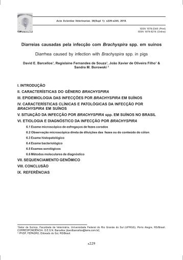 Diarreias causadas pela infecção com Brachyspira spp ... - Suinotec