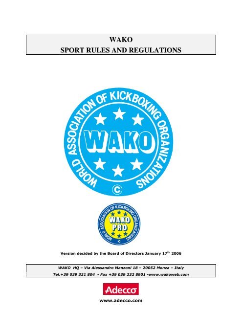 WAKO SPORT RULES AND REGULATIONS