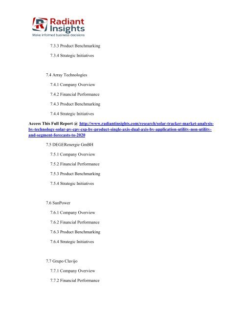 Solar Tracker Market Share, Size, Growth and Forecast to 2020 Radiant Insights, Inc