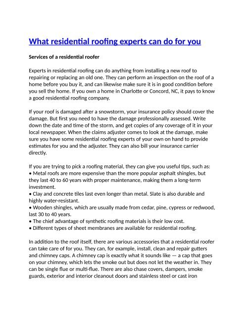 What residential roofing experts can do for you