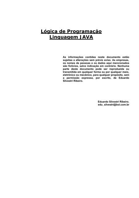 Lógica de Programação Linguagem JAVA - Professor Eduardo ...