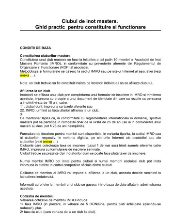 Clubul de inot masters. Ghid practic pentru constituire si functionare