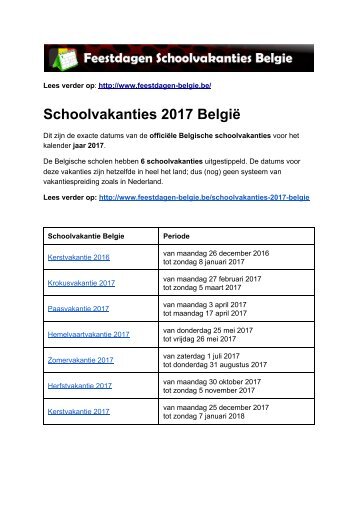 Schoolvakanties Belgie - Exacte datums op kalender