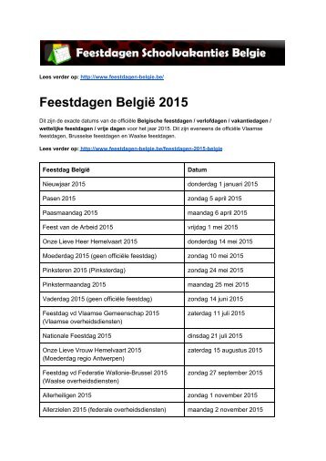 Feestdagen 2015 Belgie - Exacte datums op kalender
