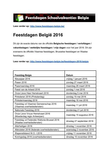 Feestdagen 2016 Belgie - Exacte datums op kalender