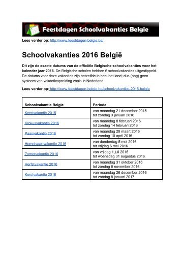 Schoolvakanties 2016 Belgie - Exacte datums op kalender