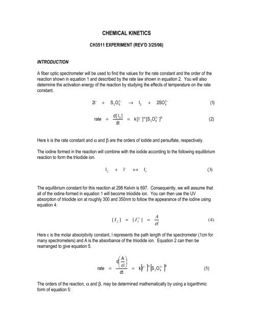 Chemical Kinetics: Study of the Iodide-Persulfate Reaction - Chemistry